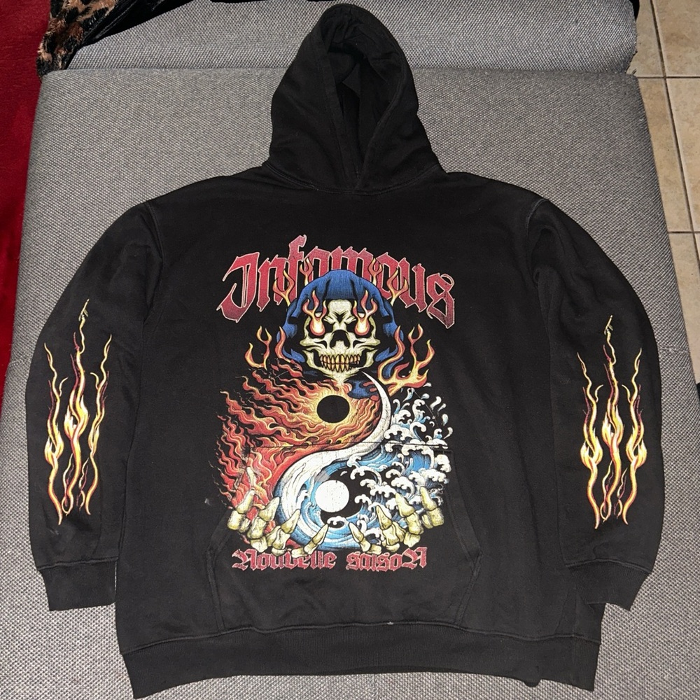 Rare Skeleton Flames Sleeve Hits Grunge Hoodie